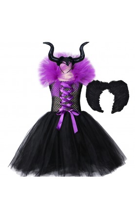 Maléfica Queen Vestir Niños Cosplay Disfraz Halloween Carnaval Mascarada Película de niñas Cosplay Negro Rojo Púrpura