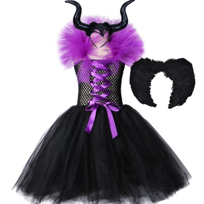 Maléfica Queen Vestir Niños Cosplay Disfraz Halloween Carnaval Mascarada Película de niñas Cosplay Negro Rojo Púrpura