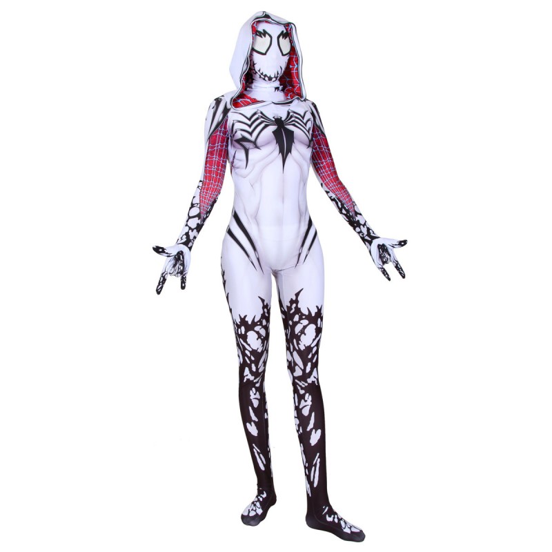 Halloween Carnaval Gwen Stacy Cosplay White Venom Marvel Film mono con capucha