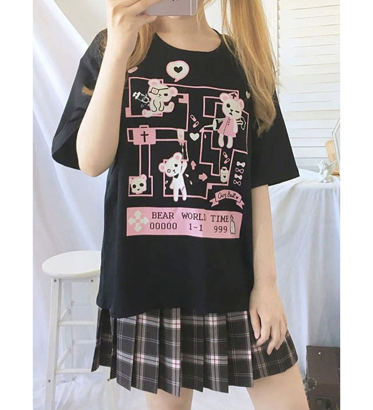 Blusa Lolita Para Mujer Camiseta Casual De Manga Corta Con Cuello Joya De Poliéster Negro Carnaval Halloween