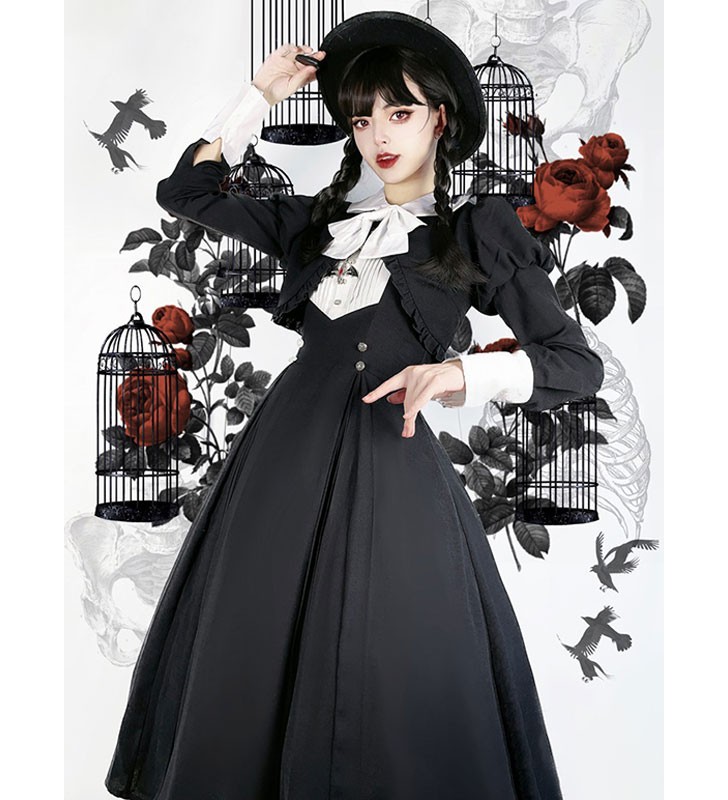 Vestidos Góticos De Lolita Volantes Plisado Negro Halloween Halloween