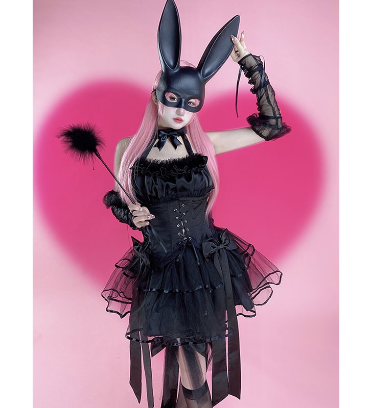 Vestidos De Lolita Gótica Lazos Con Cordones Negro Negro Halloween Carnaval Halloween Halloween