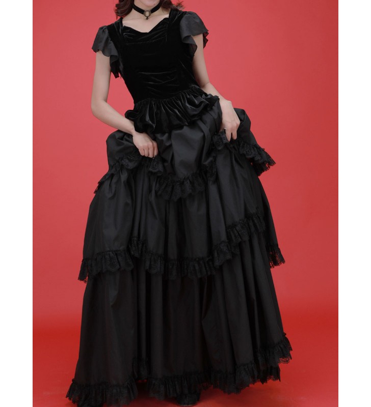 Vestidos De Lolita Gótica Encaje Escalonado Negro Negro Halloween