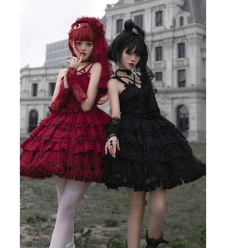 Vestidos De Lolita Gótica Lazos Volantes Borgoña Carnaval Halloween