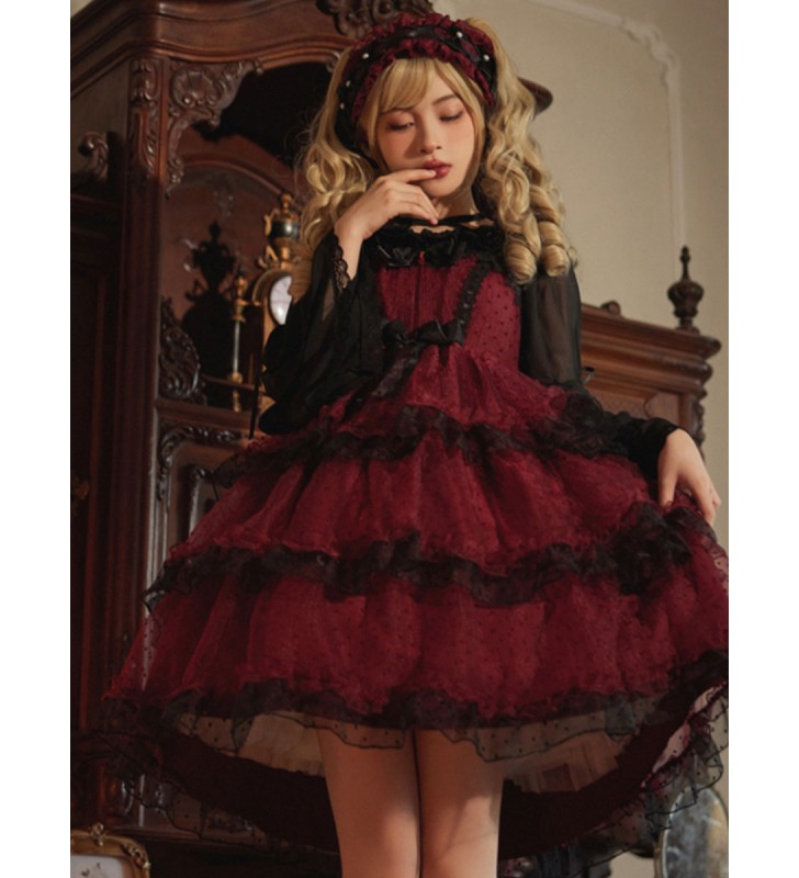 Vestidos De Lolita Gótica Volantes Lazos Borgoña Borgoña Carnaval Halloween Halloween Carnaval