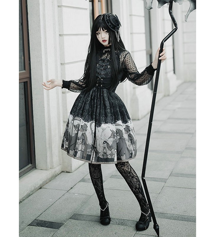 Vestido Gothic Lolita JSK Negro Sin Mangas Volantes Lolita Jumper Jumper Faldas Carnaval Halloween Carnaval Halloween