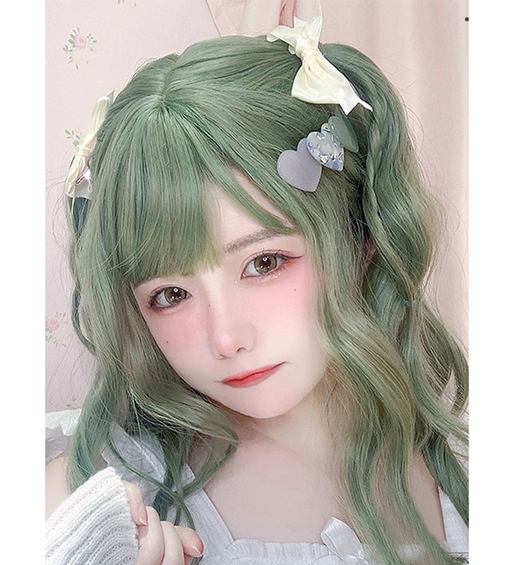 Harajuku Moda Lolita Peluca Verde Medio Fibra Resistente Al Calor Accesorios Lolita Carnaval Carnaval