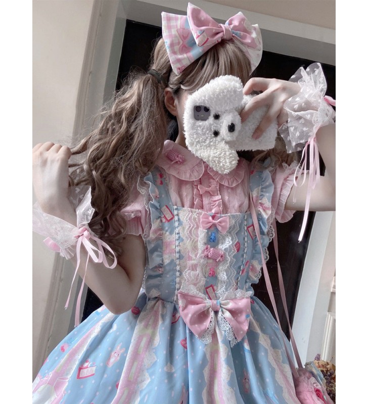 Blusas De Lolita Dulce Camisa De Lolita Con Lazo En La Parte Superior De Lolita De Encaje De Manga Larga Rosa Halloween Carnaval Halloween