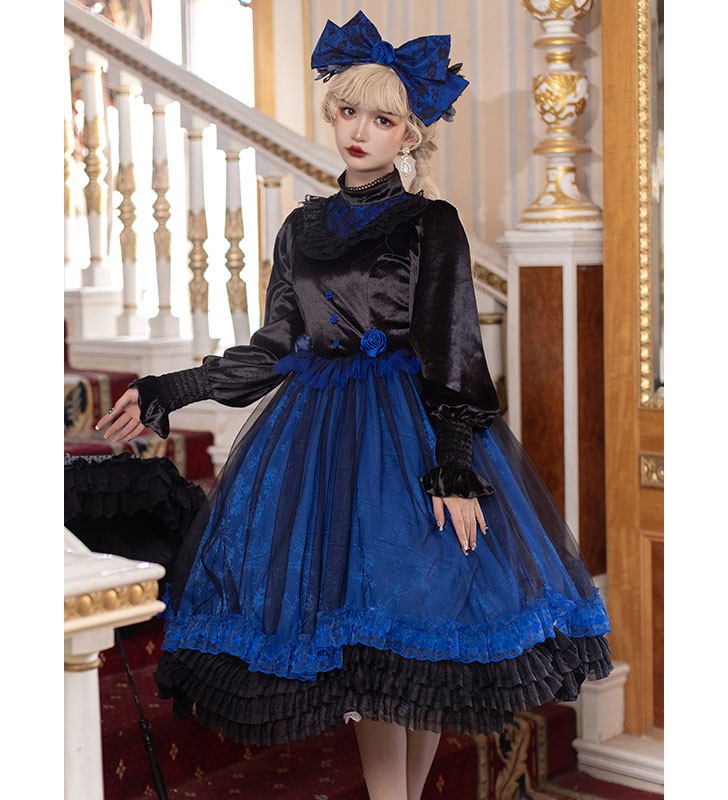 Lolita Gótica Vestidos Encaje Volantes Azul Azul Halloween Carnaval Halloween Carnaval
