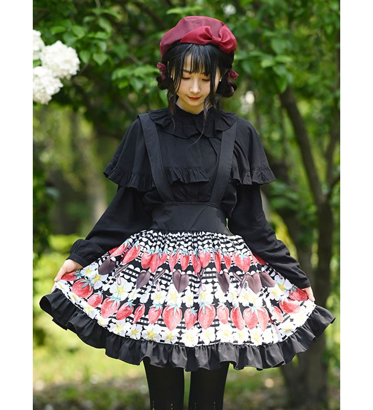 Sweet Lolita Overskirt Color Negro Encaje Tea Party Daily Casual Lolita Faldas Carnaval Halloween