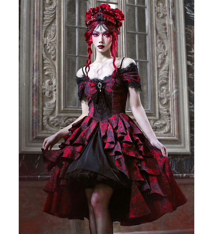 Vestidos Góticos De Lolita Encaje Estampado Floral Rojo Carnaval Carnaval Halloween