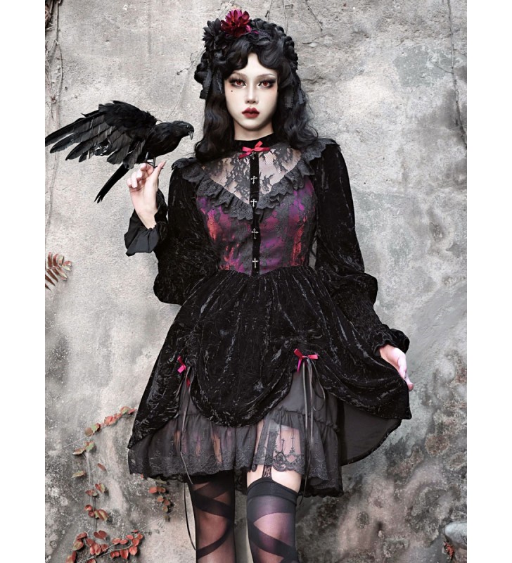 Vestidos Lolita Gótica Encaje Negro Negro Halloween Halloween Carnaval Halloween