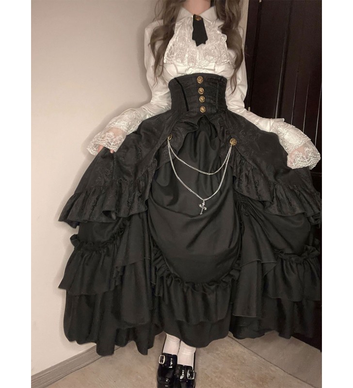 Gothic Lolita SK Ruffles Black Jacquard Lolita Faldas Carnaval Carnaval