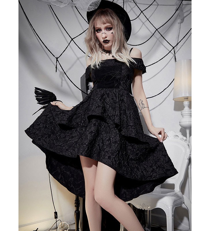 Vestido Gótico Negro Speghtti Off The Shouder Lolita Dress Carnaval Halloween Carnaval